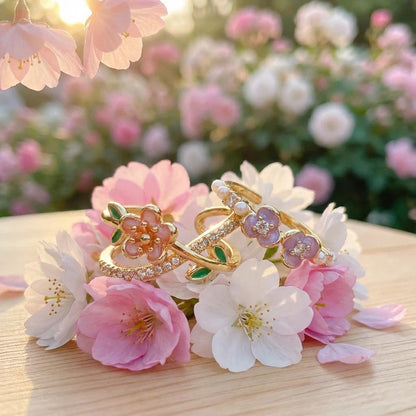 Sweet Flowers Open Ring For Women In Copper Featuring Zircon Inlay