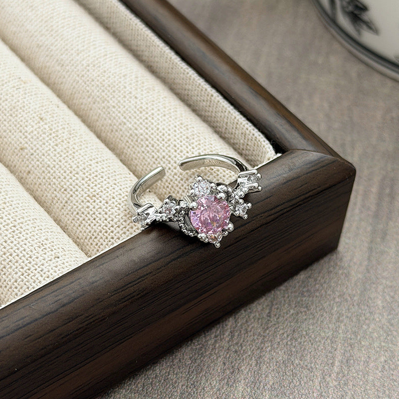 Sweet Round Open Ring For Women In Copper With Zircon Inlay