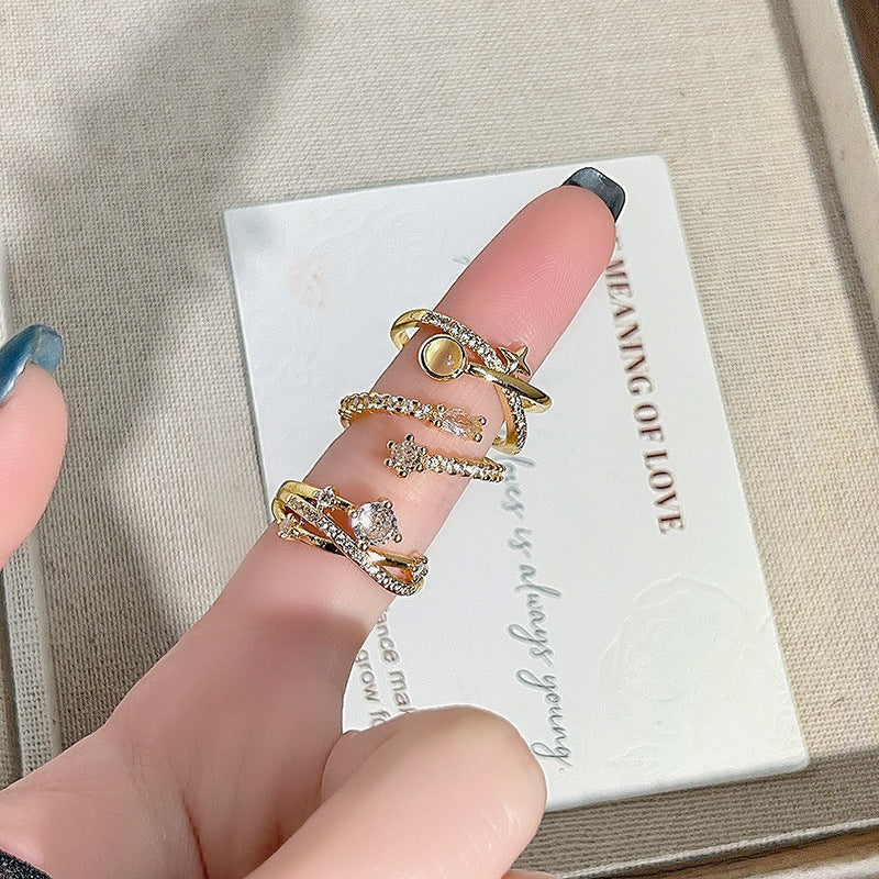 For Women Open Copper Rings Featuring Zircon Inlay In Elegant Golden Color
