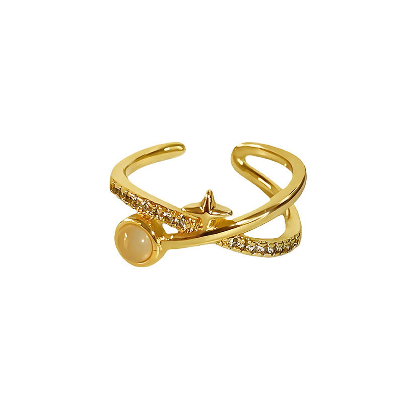For Women Open Copper Rings Featuring Zircon Inlay In Elegant Golden Color