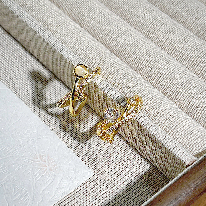 For Women Open Copper Rings Featuring Zircon Inlay In Elegant Golden Color