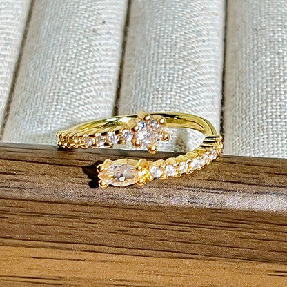 For Women Open Copper Rings Featuring Zircon Inlay In Elegant Golden Color