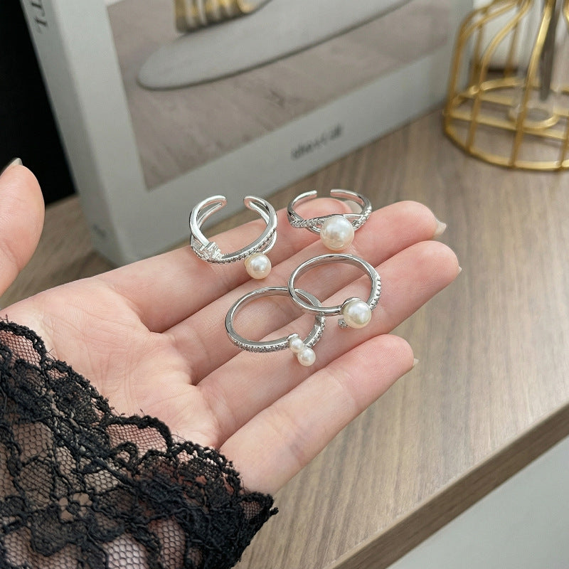 Geometric Open Rings For Women In Simple Style, Crafted With Copper And Beading, Featuring Zircon Inlay