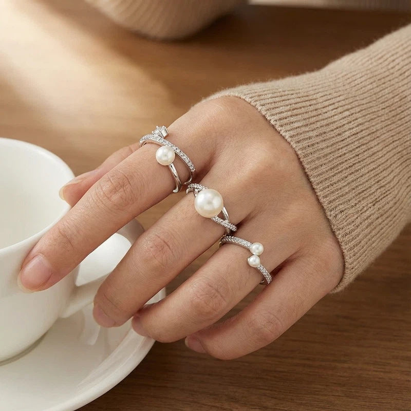 Geometric Open Rings For Women In Simple Style, Crafted With Copper And Beading, Featuring Zircon Inlay