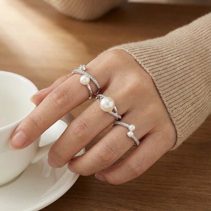 Geometric Open Rings For Women In Simple Style, Crafted With Copper And Beading, Featuring Zircon Inlay