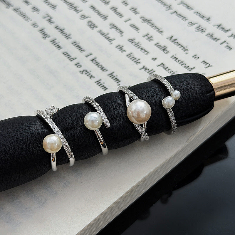 Geometric Open Rings For Women In Simple Style, Crafted With Copper And Beading, Featuring Zircon Inlay