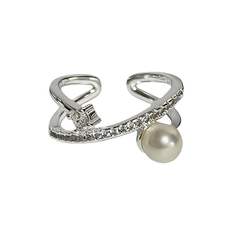 Geometric Open Rings For Women In Simple Style, Crafted With Copper And Beading, Featuring Zircon Inlay