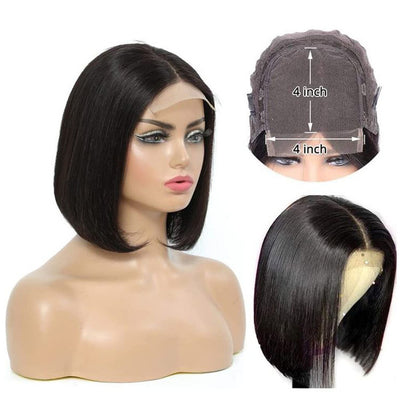 Unisex Real Hair Full Head Wig With Straight Black Hair And Bangs For Natural Look