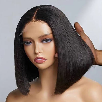 Unisex Real Hair Full Head Wig With Straight Black Hair And Bangs For Natural Look