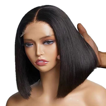 Unisex Real Hair Full Head Wig With Straight Black Hair And Bangs For Natural Look