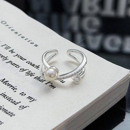 Geometric Open Rings For Women In Simple Style, Crafted With Copper And Beading, Featuring Zircon Inlay