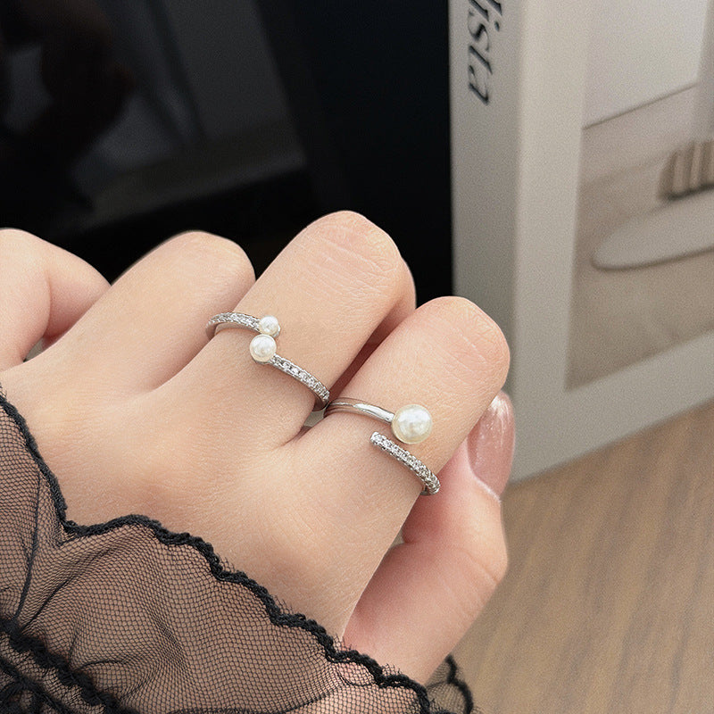 Geometric Open Rings For Women In Simple Style, Crafted With Copper And Beading, Featuring Zircon Inlay