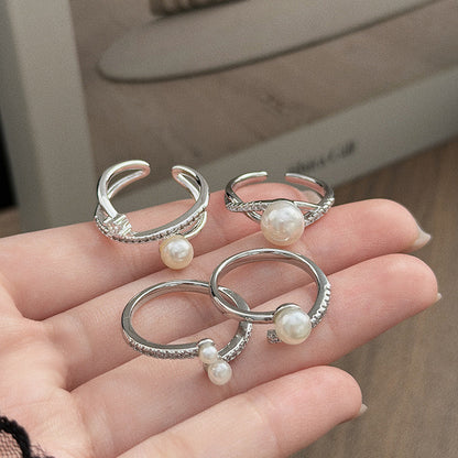 Geometric Open Rings For Women In Simple Style, Crafted With Copper And Beading, Featuring Zircon Inlay