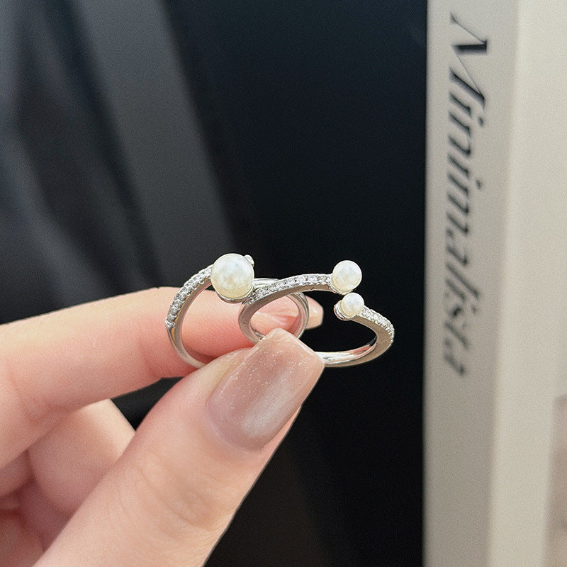 Geometric Open Rings For Women In Simple Style, Crafted With Copper And Beading, Featuring Zircon Inlay