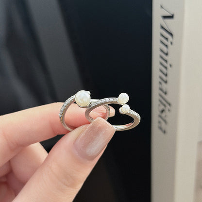 Geometric Open Rings For Women In Simple Style, Crafted With Copper And Beading, Featuring Zircon Inlay