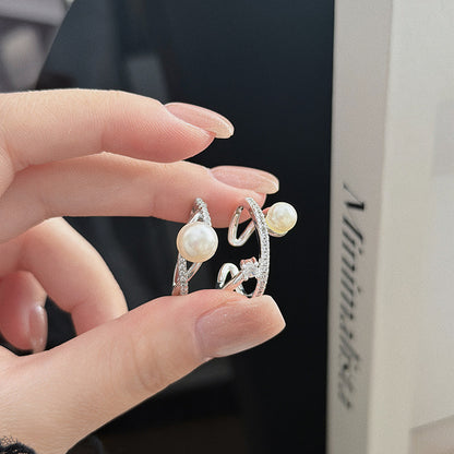 Geometric Open Rings For Women In Simple Style, Crafted With Copper And Beading, Featuring Zircon Inlay