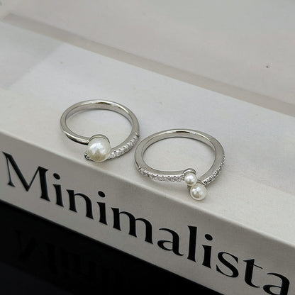 Geometric Open Rings For Women In Simple Style, Crafted With Copper And Beading, Featuring Zircon Inlay