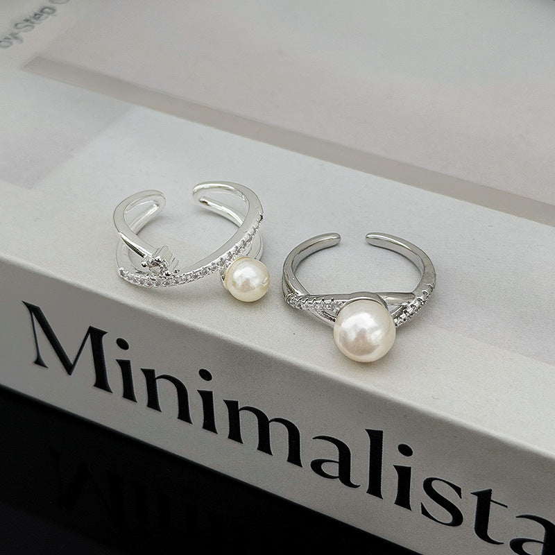 Geometric Open Rings For Women In Simple Style, Crafted With Copper And Beading, Featuring Zircon Inlay