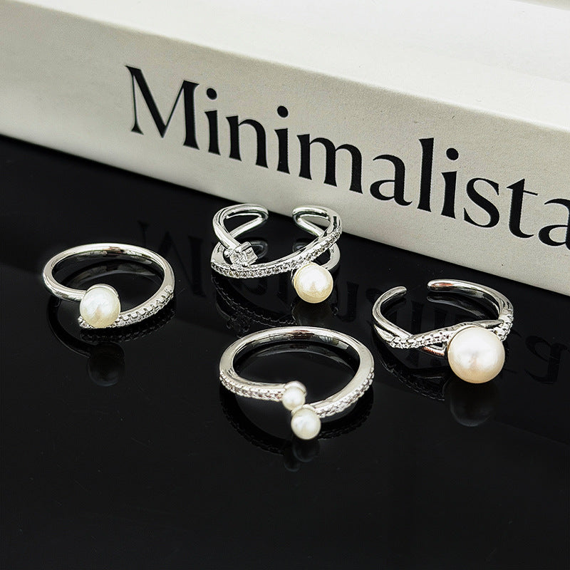 Geometric Open Rings For Women In Simple Style, Crafted With Copper And Beading, Featuring Zircon Inlay