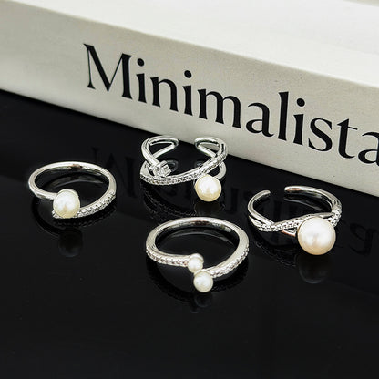 Geometric Open Rings For Women In Simple Style, Crafted With Copper And Beading, Featuring Zircon Inlay