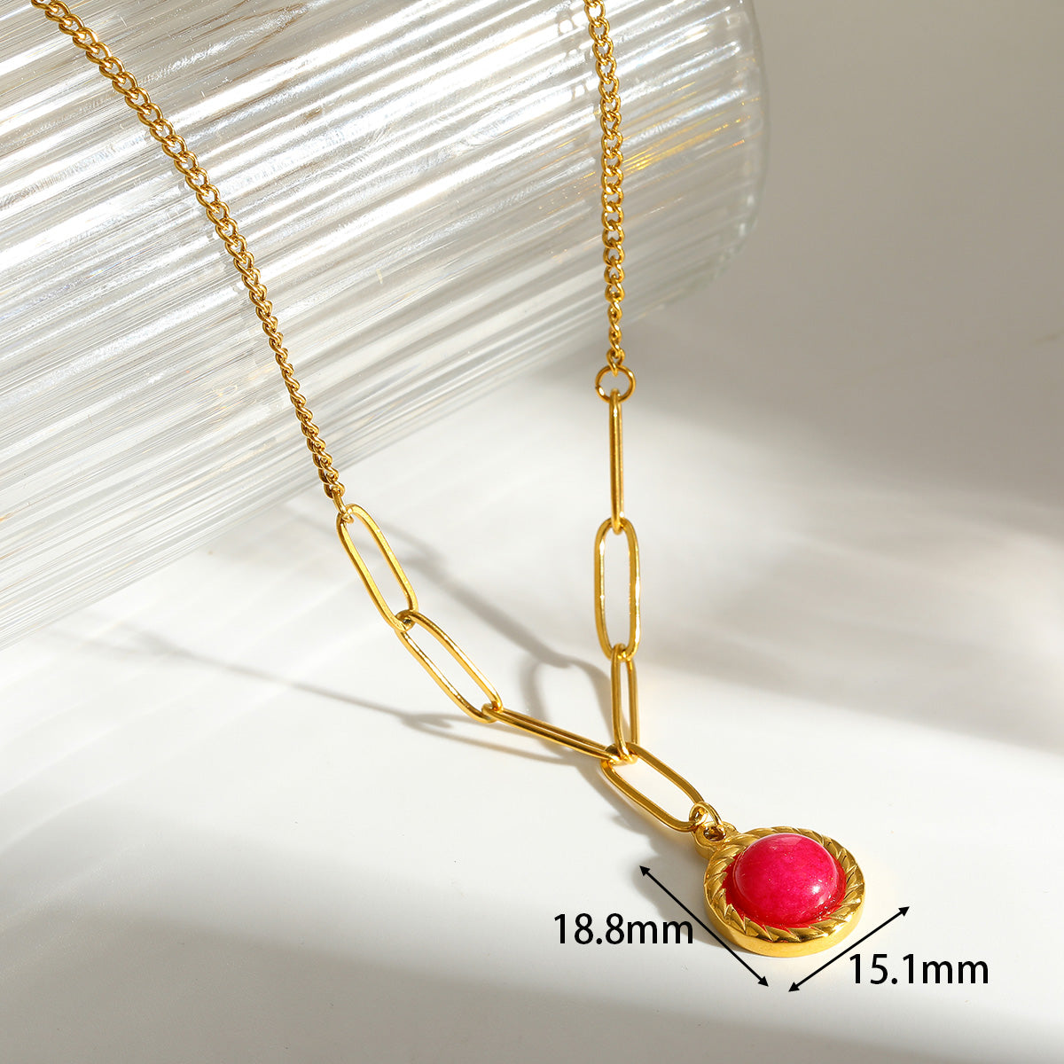 Round Y-Necklace Lariat Necklace For Women In 304 Stainless Steel With 18K Real Gold Plated And Natural Stone Inlay For MAMA Festival