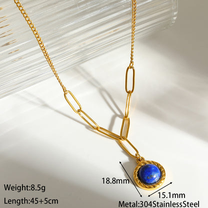 Round Y-Necklace Lariat Necklace For Women In 304 Stainless Steel With 18K Real Gold Plated And Natural Stone Inlay For MAMA Festival
