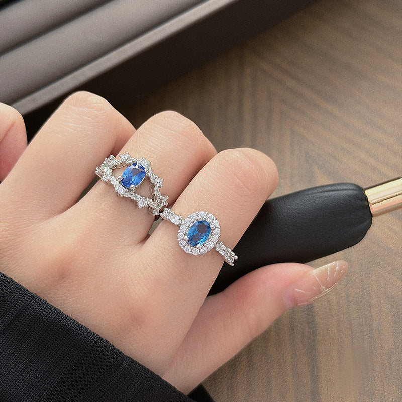 Heart Shape Open Ring For Women Made Of Copper Featuring Blue Zircon Inlay