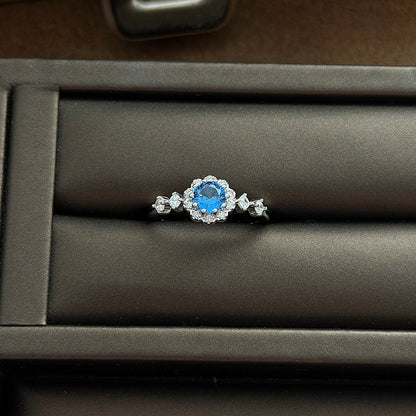 Heart Shape Open Ring For Women Made Of Copper Featuring Blue Zircon Inlay