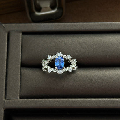 Heart Shape Open Ring For Women Made Of Copper Featuring Blue Zircon Inlay