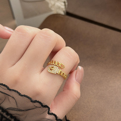 Vintage Style Copper Bow Tie Open Ring For Women Featuring Zircon Inlay