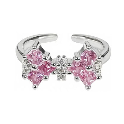 Sweet Copper Bow Tie Open Ring For Women Featuring Zircon Inlay