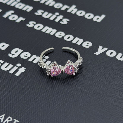 Sweet Copper Bow Tie Open Ring For Women Featuring Zircon Inlay