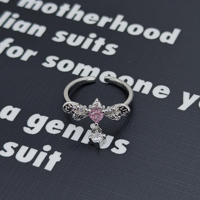 Sweet Copper Bow Tie Open Ring For Women Featuring Zircon Inlay