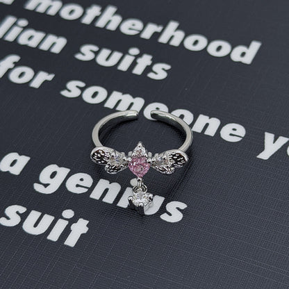 Sweet Copper Bow Tie Open Ring For Women Featuring Zircon Inlay