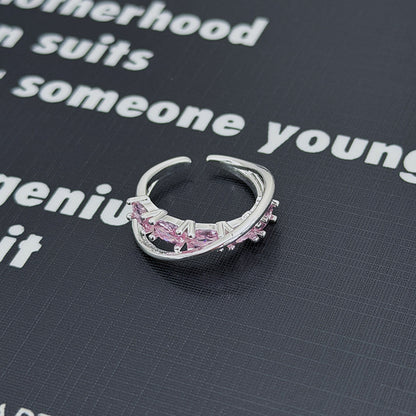 Sweet Copper Bow Tie Open Ring For Women Featuring Zircon Inlay