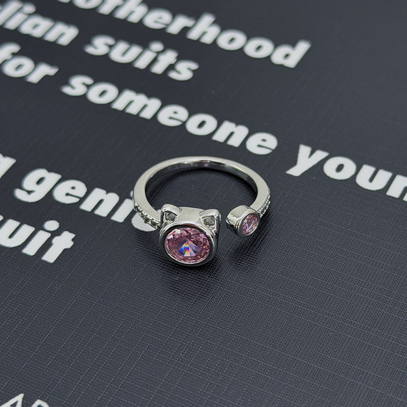 Sweet Copper Bow Tie Open Ring For Women Featuring Zircon Inlay