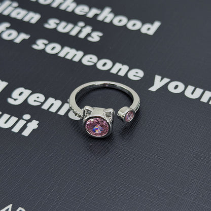 Sweet Copper Bow Tie Open Ring For Women Featuring Zircon Inlay
