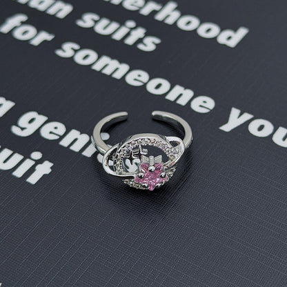 Sweet Copper Bow Tie Open Ring For Women Featuring Zircon Inlay