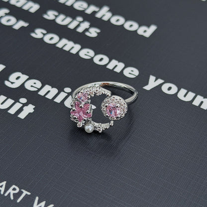 Sweet Copper Bow Tie Open Ring For Women Featuring Zircon Inlay