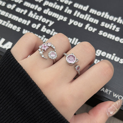 Sweet Copper Bow Tie Open Ring For Women Featuring Zircon Inlay