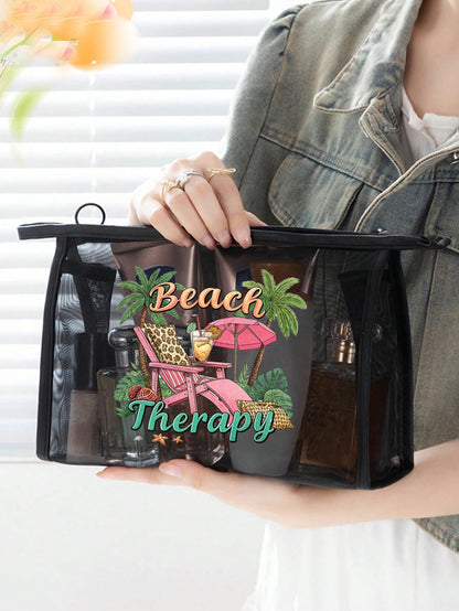 Women’s Square Cosmetic Bag Featuring Animal Pattern In Gauze Net Material