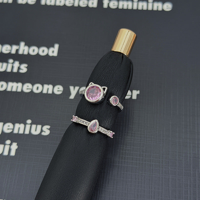 Sweet Copper Bow Tie Open Ring For Women Featuring Zircon Inlay