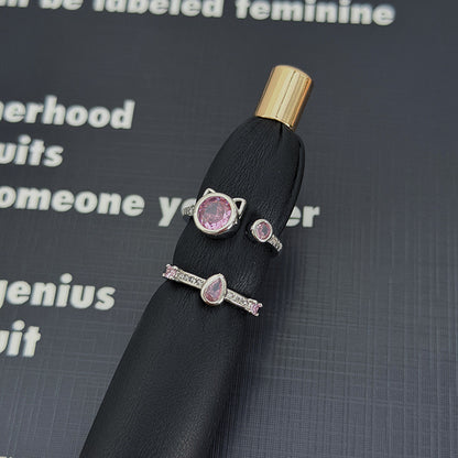 Sweet Copper Bow Tie Open Ring For Women Featuring Zircon Inlay