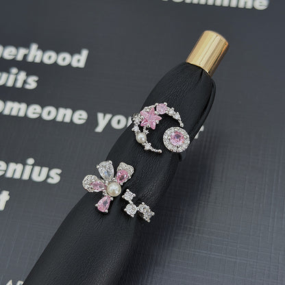 Sweet Copper Bow Tie Open Ring For Women Featuring Zircon Inlay