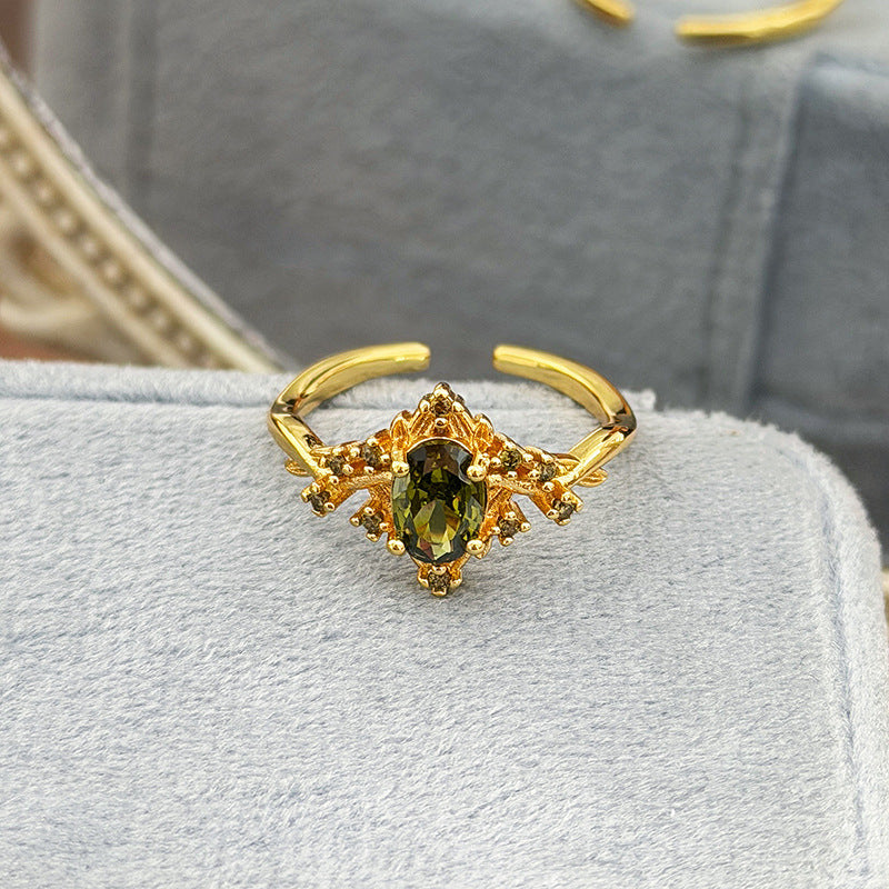 Retro Copper Open Rings For Women With Zircon Inlay Featuring Elegant Line Patterns