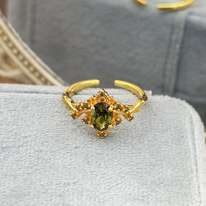 Retro Copper Open Rings For Women With Zircon Inlay Featuring Elegant Line Patterns