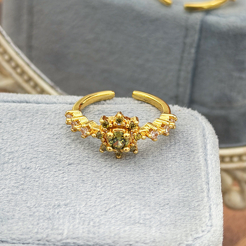 Retro Copper Open Rings For Women With Zircon Inlay Featuring Elegant Line Patterns