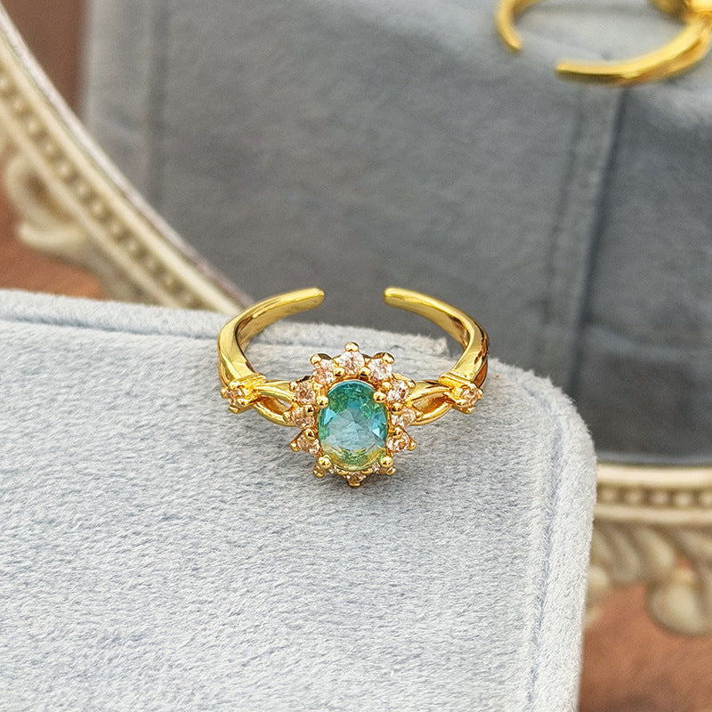 Retro Copper Open Rings For Women With Zircon Inlay Featuring Elegant Line Patterns