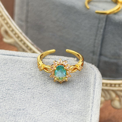 Retro Copper Open Rings For Women With Zircon Inlay Featuring Elegant Line Patterns