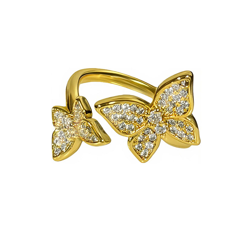 New Style Three-dimensional Butterfly Open Ring For Women In Copper With Zircon Inlay